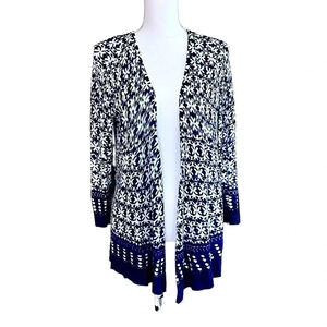 Lightweight Blue & White Patterned Cardigan Sweater Size M